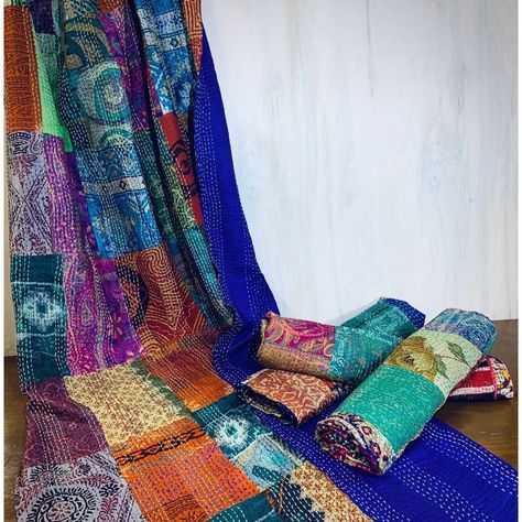 Our Silk Sari Kantha Throws Are Handmade By Women Artisans In India Using 100% Silk Up-Cycled Saris. These Stunning Throws Are Hand-Embroidered Using The Traditional "Kantha" Embroidery Technique, With Different Sari Prints And Colors On Each Side. Each Piece Is Unique And Truly A Work Of Art, To Be Treasured For Generations. Comes In Assorted Colors And Prints. Size Is 36" X 83" Meet Our Maker Sevya Is Dedicated To Preserving The Indigenous Art Forms And Cultures Of India By Supporting The Arti Kantha Throw Blanket, Kantha Embroidery, Plaid Throw, Cozy Throw Blanket, Kantha Throw, Silk Sari, Embroidered Tunic, Women Artisans, Embroidery Techniques