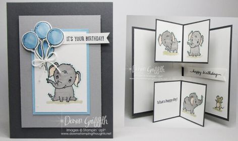 Cards With Elephants, Stampin Up Baby Cards, Dawn Griffith, Elephant Cards, Simple Card Designs, Elephant Parade, Elephant Birthday, Homemade Birthday Cards, Thanks Card