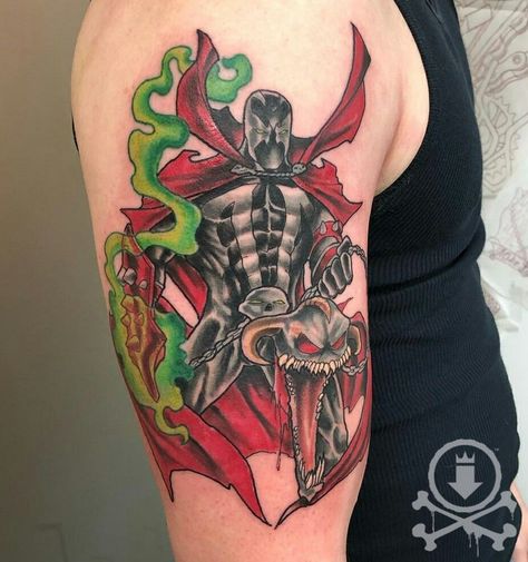 Bad ass Spawn tattoo by Chris Curtis. #12ozstudios #team12oz #tattoo #tattoos #tattooed #tattooing #tattooism #tattooart #tattooartist #tattooer #tattooist #art #artstudio #tattooshop #tattoostudio #ink #inked #colortattoo #colortattoos #Spawn #Spawntattoo #Spawntattoos #comics Spawn Tattoo, Design Drawings, Custom Tattoo, Tattoo Design Drawings, Tattoo Shop, Color Tattoo, Tattoo Studio, Tattoo Design, Tattoo Artists