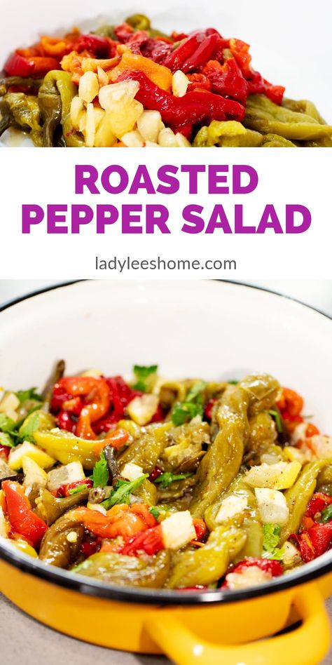 Savor the flavors of roasted pepper salad from our pepper recipes collection. This easy-to-assemble salad utilizes fresh hot and bell peppers (you could also used canned). It’s a healthy addition to any meal, bursting with the flavors of garlic, cumin, and seasonings. Perfect served cold. Find more preserving peppers, bell pepper recipes, and hot pepper recipes at ladyleeshome.com. Roasted Pepper Salad, Preserving Peppers, Hot Pepper Recipes, Bell Pepper Salad, Pepper Salad, Pepper Recipes, Eggplant Salad, Bell Pepper Recipes, Patties Recipe