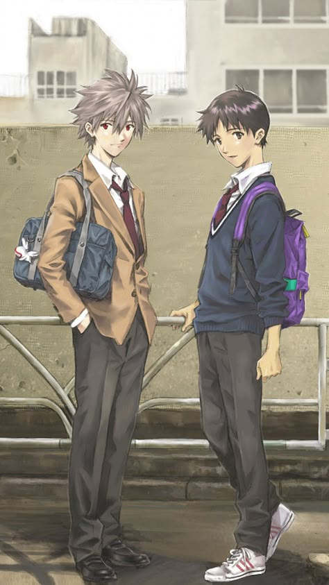 Kaworu And Shinji, Evangelion Kaworu, Off To School, Evangelion Art, Neon Evangelion, Rei Ayanami, Manga Covers, Fanarts Anime, Neon Genesis Evangelion