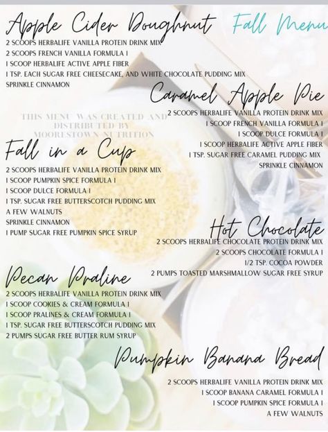 Apple Fiber Herbalife Recipes, September Herbalife Shakes, Fall Menu Herbalife, November Herbalife Shakes, November Herbalife Tea Recipes, Fall Herbalife Recipes, Fall Teas Herbalife, Herbalife Hot Coffee Recipes, Herbalife Fall Recipes