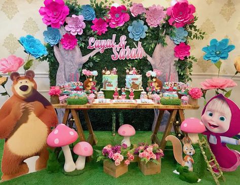 Masha and The Bear Masha And The Bear Party Ideas, Birthday Masha And The Bear, Bear Birthday Party Ideas, Masha And The Bear Birthday, Masha Et Mishka, Marsha And The Bear, 2nd Birthday Party For Girl, Bear Birthday Party, 2nd Birthday Party Themes