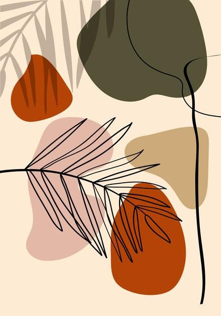 Abstract Plant Art, Natural Wall Art, Spa Art, Boho Style Art, Wallpaper Minimal, Art Vector Illustration, Leaves Wall Art, Line Art Style, Boho Leaves