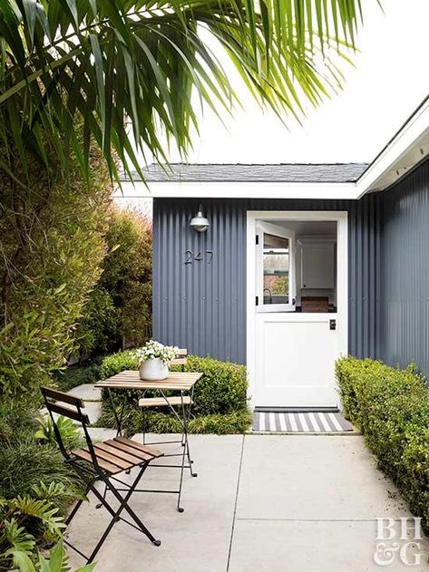 This California Bungalow Home Stays Cool in 550 Square Feet | Better Homes & Gardens Bungalow Homes Interior, Small Bungalow Homes Interior, California Bungalow Exterior, Exterior Paint Combinations, Exterior Color Combinations, Small Bungalow, Best Exterior Paint, Exterior House Colors Combinations, House Paint Color Combination