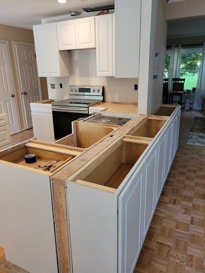 Kitchen Island Next To Refrigerator, Center Island With Stove And Oven, 2 Ft Deep Kitchen Island, Kitchen Island Galley Kitchen, Kitchen Cabinets Stove Area, Upper Cabinets As Lowers, Kitchen Island With Upper Cabinets, Kitchen Two Dishwashers, 30 Inch Wide Kitchen Island