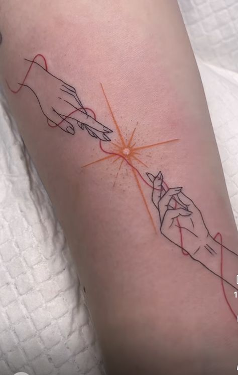 Red Thread Fate Tattoo, Red Threat Of Fate Tattoo, Love At First Sight Tattoo, String Theory Tattoo, Red String Theory Tattoo, Matching Anime Tattoos Best Friends, Thread Of Fate Tattoo, Red Thread Of Fate Tattoo, Fate Tattoo Ideas