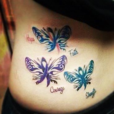 Awareness ribbon butterfly tattoo; would just need to change the colors but other than that, I love this tattoo. Butterfly Ribbon Tattoo Design, Ribbon Butterfly Tattoo, Purple Ribbon Tattoos, Awareness Tattoos, Courage Tattoos, Rett Syndrome, Ribbon Butterfly, Awareness Tattoo, Tattoo Fonts Cursive