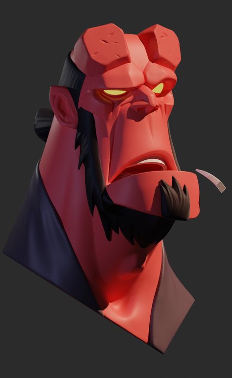 ArtStation - Hellboy, Sasha Shevchenko Bust Character Design, Hellboy Comic Art, Stylised Character, Derek Laufman, Hellboy Comic, Stylised Art, Boy Cartoon Characters, Stylized Character, Art Toys Design