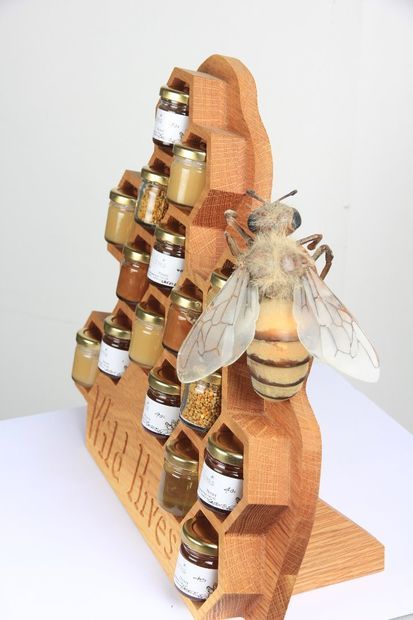 Unique prop for displaying jars of honey at a farmers' market, craft fair or in a retail shop. Honey Display, A Student Studying, Farmers Market Display, Cnc Machine Projects, Honey Label, Tattoo Health, Honey Jars, Farmer Market, Aesthetic Health