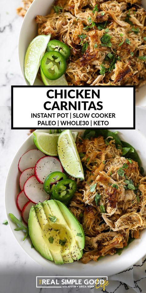 Crispy Chicken Carnitas, Keto Crispy Chicken, Carnitas Slow Cooker, Chicken Carnitas, Paleo Slow Cooker, Carnitas Recipe, Chicken Thigh Recipes Crockpot, Instant Pot Dinner Recipes, Dandelion Recipes