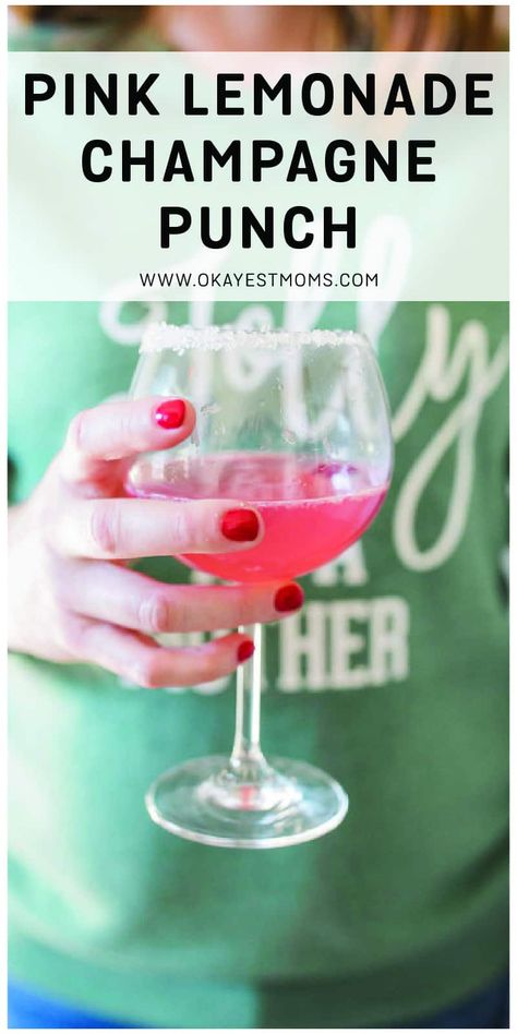 Pink Lemonade Champagne Punch – Okayest Moms Lemonade Champagne Punch, Pink Lemonade Champagne, Pink Champagne Punch, Pink Lemonade Punch, Champagne Punch Recipes, Holiday Drinks Alcohol Christmas, Cranberry Lemonade, Vodka Punch, Holiday Drinks Alcohol