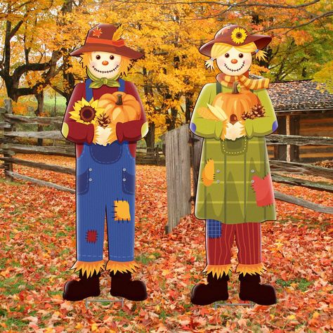 PRICES MAY VARY. Autumn Outdoor Decorations Set: you will receive 2 sets of scarecrow Thanksgiving yard signs, they are made up of 4 half scarecrow yard signs, the package also comes with metal brackets. Enough quantity and good combination can meet your decorative and installation needs, and the nice appearance can draw passersby's attention Reliable and Long Lasting: fall scarecrow yard stake is made of reliable metal material, bright color, can withstand different weather conditions, strong a Scarecrow Garden, Thanksgiving Scarecrow, Scarecrow Decorations, Fall Yard Decor, Fall Yard, Scarecrows For Garden, Holiday Party Decor, Fall Scarecrows, Harvest Decorations