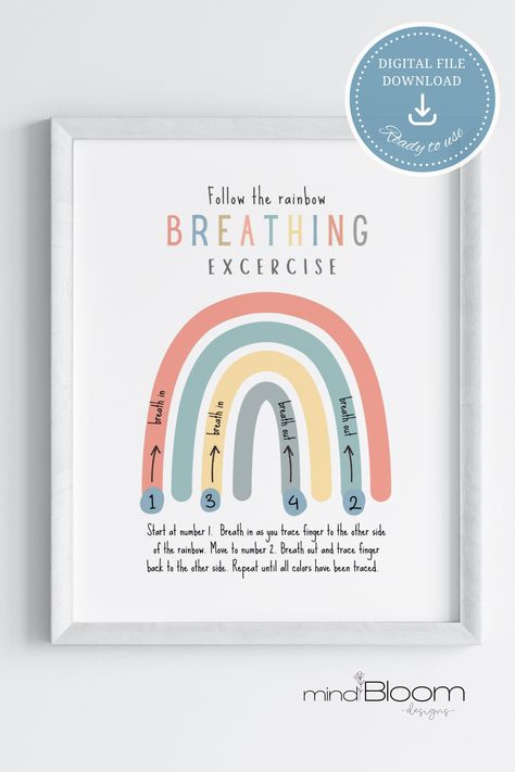 Rainbow Breathing Printable Free, Rainbow Breathing Printable, Calm Down Corner, Educational Wall Art, Child Psychology, Breathing Exercises, Mindfulness Activities, Breath In Breath Out, Calm Down