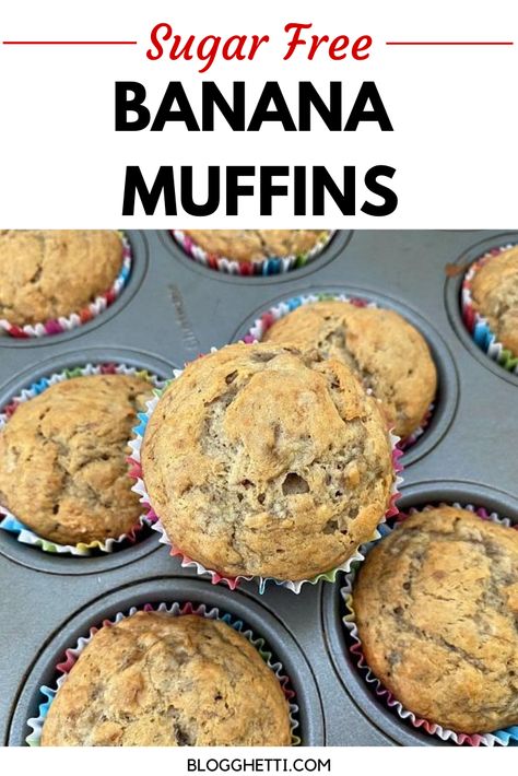 Grab those ripe bananas and whip up a batch of these sugar free banana muffins.  Freeze the muffins to always have some ready for on the go breakfasts or for after school snacks. #banana #muffins #sugarfree #backtoschooltreats #breakfast #snacks via @blogghetti Sugar Free Banana Muffins, Friends Recipes, Cream Cheese Muffins, Kid Friendly Snack, Bread Baker, Chocolate Chip Recipes, Ripe Bananas, Foodie Friends, Chocolate Donuts