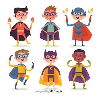 Premium Vector | Collection of superhero kids Superhero Symbols, Superhero Kids, Design Comics, Character Cartoon, Superhero Characters, Character Collection, All Hero, Man Character, Comic Styles