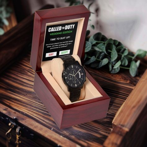 ⏳ Suit up, gentlemen! It's time to step into style and celebrate love in this unforgettable journey. 🎩💍 Whether you’re by the groom’s side or raising a toast, let this black chronograph watch be your trusted companion on this momentous occasion. Let’s make memories that last a lifetime! 🕒✨ #GroomsmenGifts #SuitUp #WeddingReady #MensFashion #ChronographWatch #WeddingParty #GroomSquad #CelebratingLove #StyleEssentials #TimelessMoments Shop Now https://mallardmoongiftshop.com/products/groomsman... Watch Proposal, Wedding Party Invite, Single Status, Wedding Party Invites, Moon Gifts, Up Wedding, Proposal Gifts, Suit Up, Party Invite