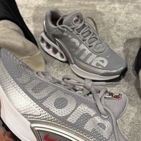 HYPEBEAST on Instagram: "Old meets new as the "Silver Bullet" lands on the upcoming @nike Air Max DN.⁠
⁠
Shortly after being revealed in an all-black iteration as part of @supremenewyork's Spring/Summer 2024 collection, the Swoosh's newest silhouette has surfaced in the Air Max 97's iconic colorway.⁠
⁠
Based on this image shared by @crtz.rtw founder @clint419, this version also features the Supreme's reflective logo on the mesh upper, resting above transparent Air bags at the heel.⁠
⁠
No announcements have been shared regarding the pair but these are highly likely to be only for friends and family. Comment down below if you think these should see a public release.⁠
Photo: clint419" Crtz Rtw, Air Max 97s, Supreme X Nike, Adidas Dame, Air Bags, Air Max Day, Jordan 4s, Nike Gold, Silver Bullet