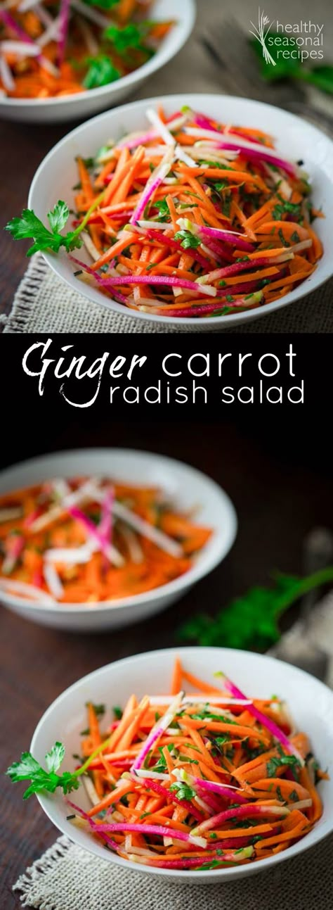 ginger carrot radish salad - Healthy Seasonal Recipes Soppressata Recipes, Mulberries Recipes, Parsley Recipes, Radish Recipes, Radish Salad, Csa Recipes, Salad Salad, Recipes Vegetables, Healthy Vegetable