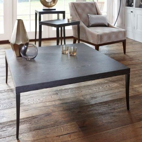 The Gillmore Fitzroy Charcoal Square Coffee Table is finished in a quality charcoal stained oak veneer and the legs are crafted from stainless steel and plated in gun metal. Measuring H: 40cm x W: 100.4 cm x D: 100.4 cm, this low table is modern in design and a great size for a flat or small room. Perfect for drinks, r Large Square Coffee Table, Low Coffee Table, Stained Oak, Square Coffee Table, Low Table, Low Tables, Coffee Table Square, Wooden Tops, I Love Makeup