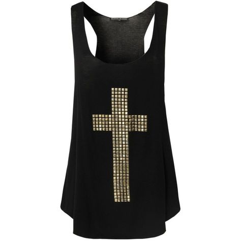 BLONDE & BLONDE Stud Cross Vest (24 CAD) found on Polyvore Estilo Hippie Chic, Cross Tank Top, Studded Shirt, Cross Shirt, Cross Shirts, Estilo Hippie, Loose Tank Tops, Vest Top, Online Accessories