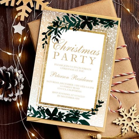 Christmas Party Elegant, Leaf Typography, Typography Christmas, Christmas Invitation Card, Enchanted Christmas, Fancy Christmas, Watercolor Leaf, Gold Typography, Gold Gradient