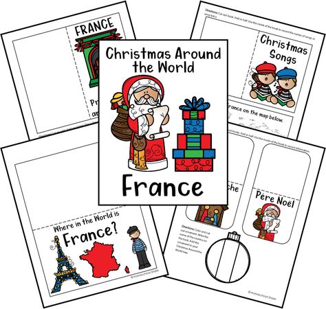 Free Christmas Around the World Unit & Lapbook - France France Christmas Crafts For Kids, Christmas In France Crafts For Kids, Christmas In France For Kids, French Christmas Traditions, France For Kids, Christmas In France, France Craft, Around The World Games, French Greetings