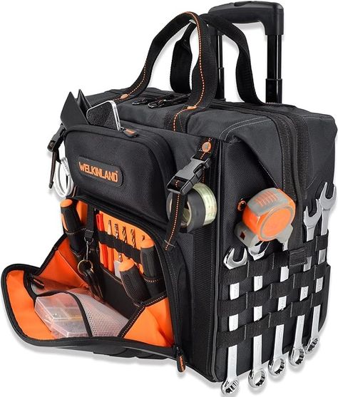 46Pockets-26" Rolling tool bag, Tool bag with wheels, Large tool bag, Rolling tote bag, Tool tote, HVAC tool bag, Electrician tool bag, Tool bag organizer, Tool bags for men,Tool bags for construction - Amazon.com Hvac Tool Bags, Tool Bag Organization, Electrician Tool Bag, Rolling Tote Bag, Hvac Tools, Rolling Tool Box, Rolling Tote, Tool Tote, Rolling Bag