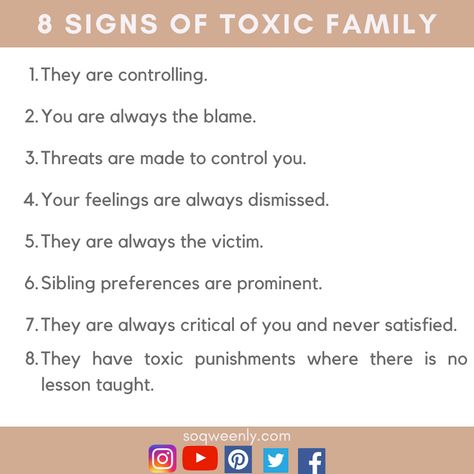 Here are 8 signs to know you have toxic family relationships. Click the link to watch my video as I discuss these signs in detail. #video #toxicpeople #toxicrelationships #toxicparenting #toxicvision #howto #selfimprovement #selfcare #family #list #facebook How To Avoid Toxic Family, Narcisstic Family, Toxic Vision, Toxic Parents, Toxic Family, 8th Sign, You Better Work, Quotes And Notes, Toxic People