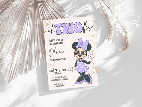 Oh TWOdles Minnie Mouse Birthday Invitation Purple 2nd Birthday Girl Invite, Peace Twoodles Groovy Minnie Mouse, Instant Digital Download by SanctumInteriors on Etsy Oh Twodles Birthday Invitations Free, Oh Twodles Invitations, Oh Twoodles Girl Birthday, Oh Twodles Birthday Girl Invitations, Twoodles Birthday Party Girl, Minnie Mouse 2nd Birthday Party, Ohh Twoodles Party Girl, Oh Twodles Birthday Girl, Oh Toodles Invitation 2nd Birthday