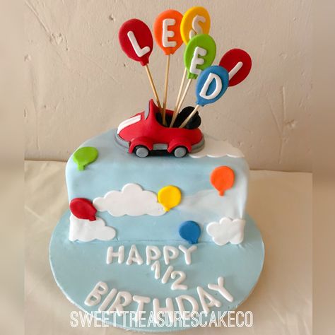 Cumpleaños Cars Birthday Party Cake, Half Birthday Baby Boy, Balloons Clouds, Half Cake, Happy Half Birthday, Half Birthday Baby, Half Birthday Party, Half Birthday Cakes, 12th Birthday Cake