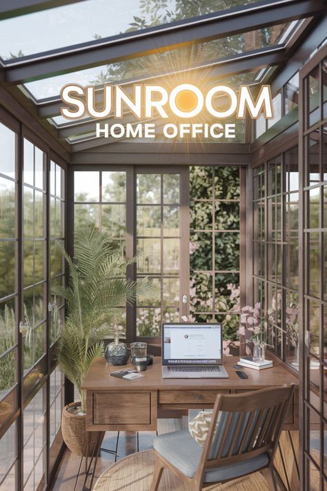 Use a compact monitor that’s easy to adjust for different light levels ☀️. A smart lighting system can balance natural and artificial light, while a sleek standing desk provides versatility. Wireless keyboards and mice keep your space clutter-free for a seamless look. Stay connected and comfortable! #sunroom #techequipment #homeofficeideas #naturalight #officeinspo #homeofficedecor #officeorganization #homeofficesetup Conservatory Home Office, Home Office Sunroom, Sunroom Home Office, Sunroom Office Ideas Small Spaces, Tiny Sunroom, Sunroom Office Ideas, Open Space Home, Cozy Office Decor, Conservatory Home