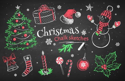 Christmas Chalk Sketches by Sonya Illustrations on @creativemarket Objects Sketch, Chalk Art Christmas, Sketches Realistic, Draw Objects, Photography Objects, Objects Drawing, Objects Photography, Drawing Objects, Christmas Chalk