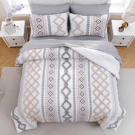 Move Over Gray Tufted Comforter Set Full Size 7 Pcs Tufted Bed in A Bag Gray and Cream Grid Tufted Fluffy Bedding Set Bohemian Aztec Complete Comforter Set Boho Tufted Down Alternative Comforter Set Aztec Room Decor, Aztec Room, White Tufted Bed, Tufted Comforter, Farmhouse Bedding Sets, Comforter Sets Boho, Bohemian Bedding Sets, Boho Comforters, Fluffy Bedding