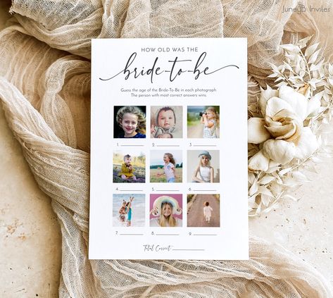 How Old Was The Bride | Bridal Shower Game Template With Pictures | Minimalist Bridal Shower Picture Game | Editable Template Bridal Shower Pictures, Bride Game, Wedding Festivities, Game Template, Bridal Shower Game, How Old, Diy Template, Bridal Shower Games, Bride Bridal