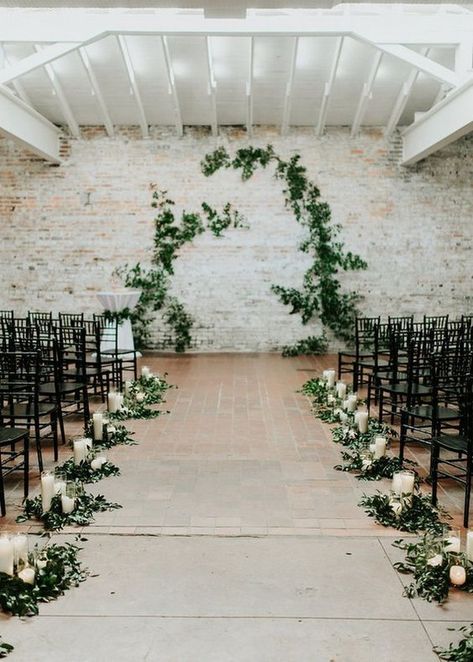 industrial wedding ceremony decoration ideas with garlands aisle November Wedding Colors, Rustic Wedding Decorations, Wedding Aisle Decorations, Wedding Ceremony Decor, Have Inspiration, Aisle Decor, Ceremony Backdrop, Garland Wedding, Wedding Aisle