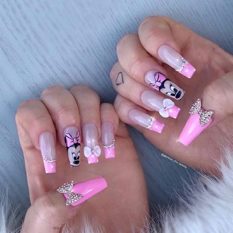 Easy Diy Nail Designs, Minnie Mouse Nail Art, Pink Nail Design, Disney Nail Art, Baby Shower Nails, Mouse Nails, Disney Nail Designs, Minnie Mouse Nails, Disney Nail