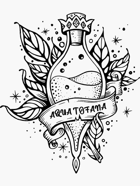 "Aqua Tofana Bailey Sarian" Sticker by TrueCrimeDesign | Redbubble Good Luck Potion, Luck Potion, Felix Felicis, Hp Tattoo, Art Harry Potter, Harry Potter Art Drawings, Harry Potter Potions, Harry Potter Tattoos, Harry Potter Tattoo