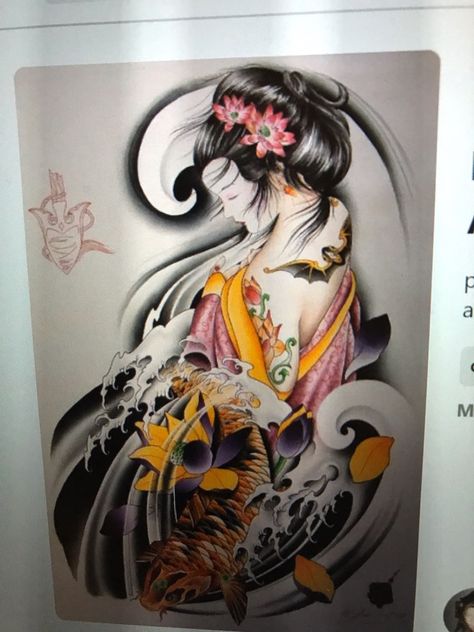 Japanese Mermaid Tattoo, Japanese Mermaid, Geisha Tattoos, Geisha Tattoo Design, Tattoo Diy, Geisha Tattoo, Japan Tattoo Design, Theme Tattoo, Geisha Art