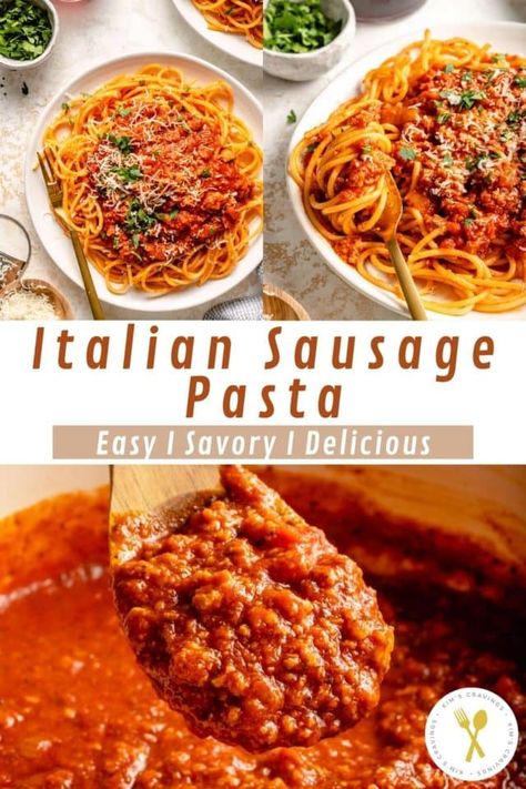 Italian Sausage Pasta Italian Sausage Spaghetti, Pasta Recipes For Lunch, Italian Sausage Recipes Pasta, Crockpot Lasagna Easy, Sausage Pasta Recipe, Meat Sauce Recipe, Easy Baked Ziti, Sausage Pasta Recipes, Pasta Varieties