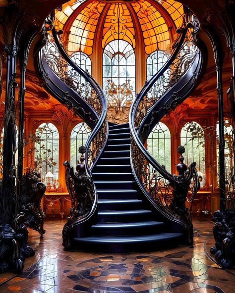 Fancy Staircases Grand Entrance, Amazing Staircases, Grand Staircase, Dream Room Inspiration, Grand Entrance, Staircases, Dream Room, Room Inspiration, Art Nouveau