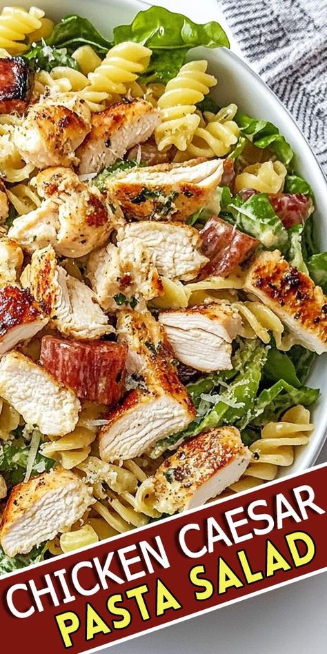 ✨ Chicken Caesar Pasta Salad is the perfect blend of two favorites: creamy Caesar salad and flavorful pasta salad! 🍝🥗 This delightful dish combines tender grilled chicken, fresh romaine lettuce, Parmesan cheese, and al dente pasta tossed in a zesty Caesar dressing. 👉 Try this recipe now! Save this Pin to your favorite recipe board for later. ✅ #ChickenCaesarSalad #PastaSalad #EasyRecipes #HealthyEating Ceased Pasta Salad With Grilled Chicken, Cesar Pasta Salad Meal Prep, Cold Chicken Pasta Salad Recipes Italian Dressing, Chicken Ceaser Pasta Salads, Caesar Pasta Salad Recipes, Pasta Salad Recipes Italian Dressing, Cesar Pasta Salad, Pasta Salad Recipes Easy, Cold Chicken Pasta Salad