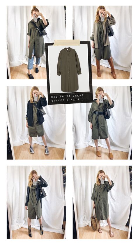 Dress With Shirt Over It, Shirt Over A Dress, Shirt Over Dress, Long Shirt Outfits, Khaki Shirt Dress, Dress With Shirt, How To Wear Shirt, Dress Over Jeans, Shirt Dress Outfit