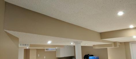 Painting Bulkheads Basement, Basement Bulkhead, Bulkhead Ceiling, Basement Ceiling Painted, Bulkhead Doors, Basement Painting, Garage Heater, Ceiling Shelves, Space Painting