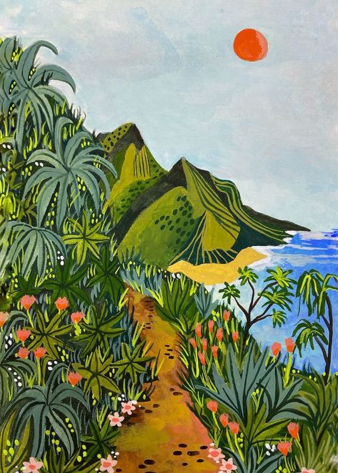 NaPali Coast:  Wall Art, Art Print, NaPali, Hawaii, Kauai, Tropical Art, Travel Art Hawaii Mural Art, Maui Hawaii Painting, Roeqie Art, Hawaii Landscape Painting, Tropical Landscape Art, Island Art Tropical, Hawaiian Art Painting, Tropical Wall Painting, Mural Art Tropical