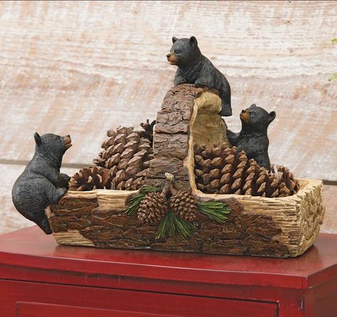 PRICES MAY VARY. 60 Day No Hassle Returns A Black Forest Decor Exclusive - Three black bear cubs play on this hand-painted polyresin basket with a hollowed log look and pinecone accents. For decorative use only. Pinecones NOT included.Sturdy polyresin constructionBeautifully detailed pinecone accents13 1/2"W x 9 1/2"D x 10"HAdds forest charm to your tableHand painted detailRealistic finish Bear Bathroom Decor, Black Bear Decor, Log Basket, Black Bear Cub, Bear Cabin, Rustic Baskets, Black Forest Decor, Log Home Decorating, Log Cabin Decor