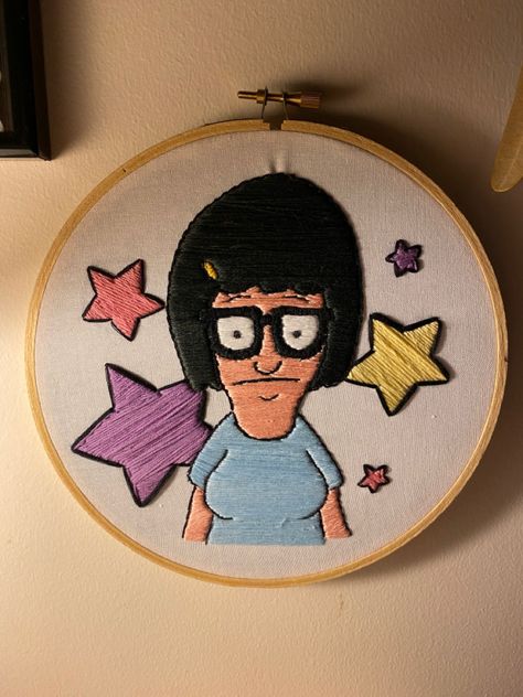 Bob’s Burgers, Tina Belcher, Embroidered Bobs Burgers Embroidery, Tina Belcher Aesthetic, Bobs Burgers Wallpaper, Tina Belcher, Embroidered Portrait, Gardening Hat, Bobs Burgers, Textile Design, Cross Stitch Embroidery