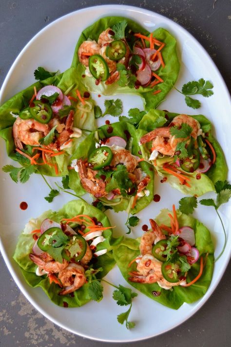 Bahn Mi Shrimp Lettuce Cups — Campbell Comfort Shrimp Lettuce Cups, Quick Pickled Vegetables, Cooked Shrimp Recipes, Pickled Vegetables Recipe, Shrimp Lettuce Wraps, Bahn Mi, Quick Pickled, Lettuce Wrap Recipes, Lettuce Cups