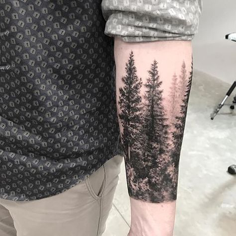 Tattoo Trees, Forest Tattoo Sleeve, Natur Tattoo Arm, Tree Sleeve Tattoo, Forest Tattoo, Nature Tattoo Sleeve, Pine Tree Tattoo, Full Sleeve Tattoo Design, Forest Tattoos