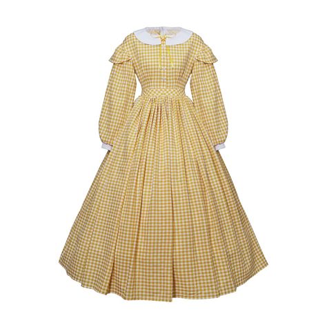 PRICES MAY VARY. Material: Cotton Blend , it's very comfortable and breathable. Packing list: 1*civil war dress Size: US Women size, Please choose a suitable size from based on size chart. Features:this civil war dress is a high-quality material in the plaid pattern, full skirt, civil war collar and sleeves, concealed zipper in the back, vintage style, 19th victorian style, period dress Occasions - This womans pioneer costume is perfect for a civil war costume, prairie costume.it's suitable for